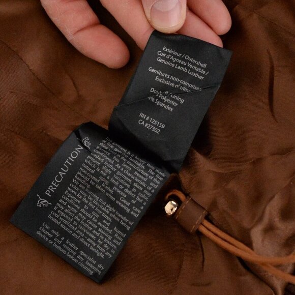 Mackage Brown 100% Leather Designer Zip Up Flap Pocket Hood Biker Jacket XXS - Picture 16 of 16